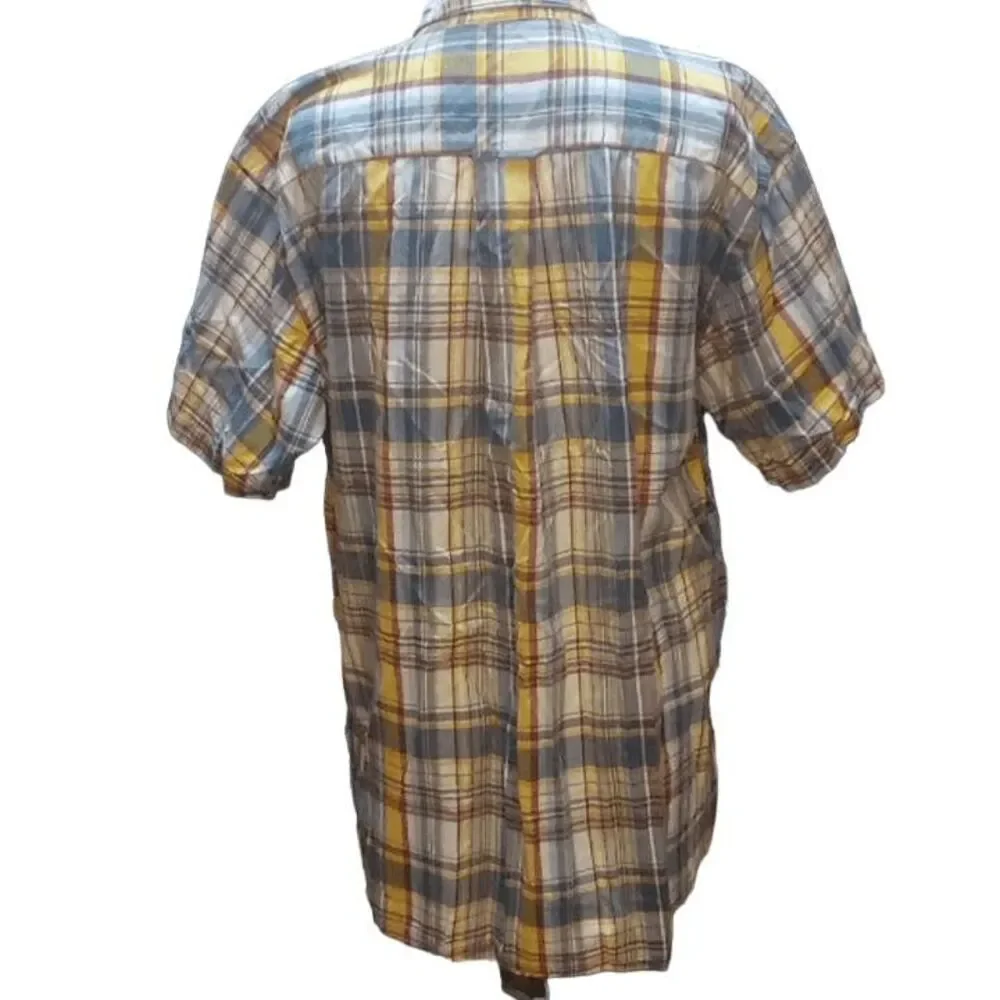 Orvis Shirt Mens Size Large Yellow, Blue Plaid  Casual‎ Button Down t100% Cotton
